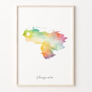 Venezuela Aquarell Karte Druck, Lebendiges Dekor von Venezuener, Bunte Landkarte, Wand Kunst, C26-194