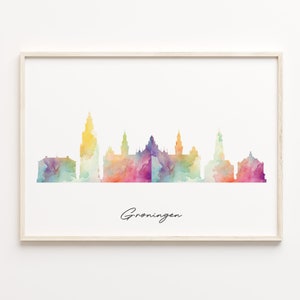 Groningen Skyline Print, Watercolor Cityscape, Netherlands Wall Art Poster, Cityscape Gift, Skyline Art Print, C29-60