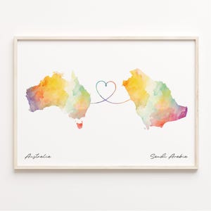 Australien Saudi-Arabien Druck, Aquarell Karte Poster, Santomean Geschenk, Reise Wandkunst, Studieren im Ausland Geschenk, C23-953