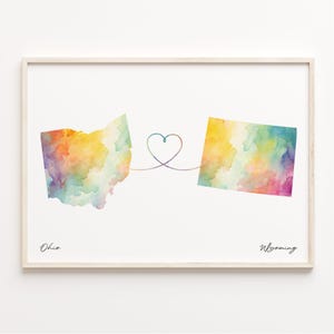 Ohio to Wyoming Print, Watercolor Map Poster, Wyomingite Gift, Travel Wall Art, Volunteer, C23-1558
