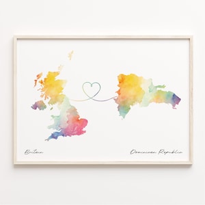 Großbritannien, Dominikanische Republik Druck, Aquarell Karte Poster, Dominikanische Geschenk, Großbritanien Wandkunst, Freundschaft Karte, C23-249