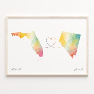 Print Florida naar Nevada, aquarel kaart poster, Nevada cadeau, reizen kunst aan de muur, reiskaart, C23-1332