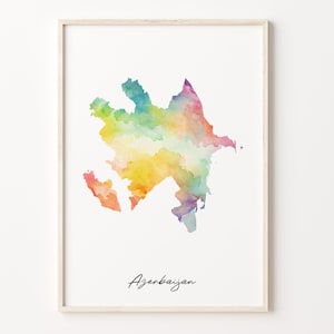 Azerbaijan Watercolor Map Print, Vibrant Azerbaijani Art Poster, AZ Colorful Country Wall Art, Gift for Traveler, C26-11