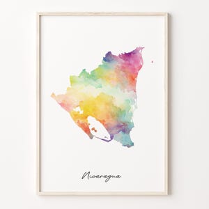 Nicaragua Watercolor Map Print, Vibrant Nicaraguan Art Poster, NI Colorful Country Wall Art, Colorful map, C26-133