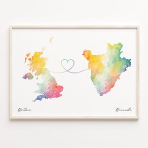 Großbritanien Burundi Druck, Aquarell Karte Poster, Burundi Geschenk, Großbritanien Wandkunst, Überseekarte, C23-228