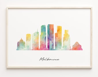 メルボルンのスカイライン水彩画プリント - メルボルンの壁掛けアート