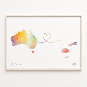 Australien Fidschi Druck, Aquarell Karte Poster, Äthiopische Geschenk, Reisewandkunst, Studieren im Ausland Geschenk, C23-854
