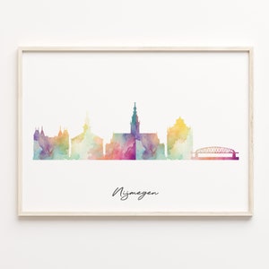 Nijmegen Skyline Druck, Aquarell Stadtbild, Niederlande Wand Kunst Poster, Aquarell Karte, Stadtbild Wandkunst, C29-64