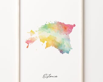 Estonia Watercolor Map Art Print: Vibrant Colorful Wall Decor