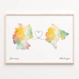 Germany to Montenegro Print, Watercolor Map Poster, Mongolian Gift, Travel Wall Art, Faraway Love Gift, C23-521