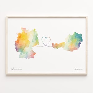 Deutschland Österreich Poster, Aquarell Karte, Österreich Geschenk, Reise Wandkunst, Heimat Karte, C23-408