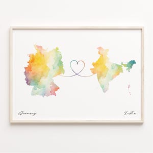 Deutschland Indien Druck, Aquarell Karte Poster, Isländisch Geschenk, Reise Wandkunst, Willkommen Geschenk, C23-479