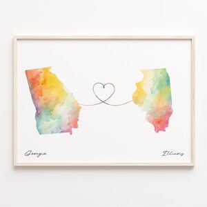 Georgia to Illinois Print, Watercolor Map Poster, Illinoisan Gift, Travel Wall Art, Dual Citizenship, C23-1573