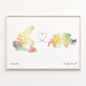 Canada to Switzerland Print, Watercolor Map Poster, Swedish Gift, Travel Wall Art, Digital Nomad Map, C23-771