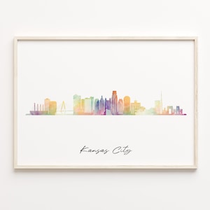 Kansas City Skyline Print, Watercolor Cityscape, United States Wall Art Poster, Watercolor Map, Cityscape Canvas Art, C29-434