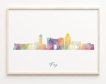 Fez Skyline Watercolor Print: Africa Cityscape Wall Art