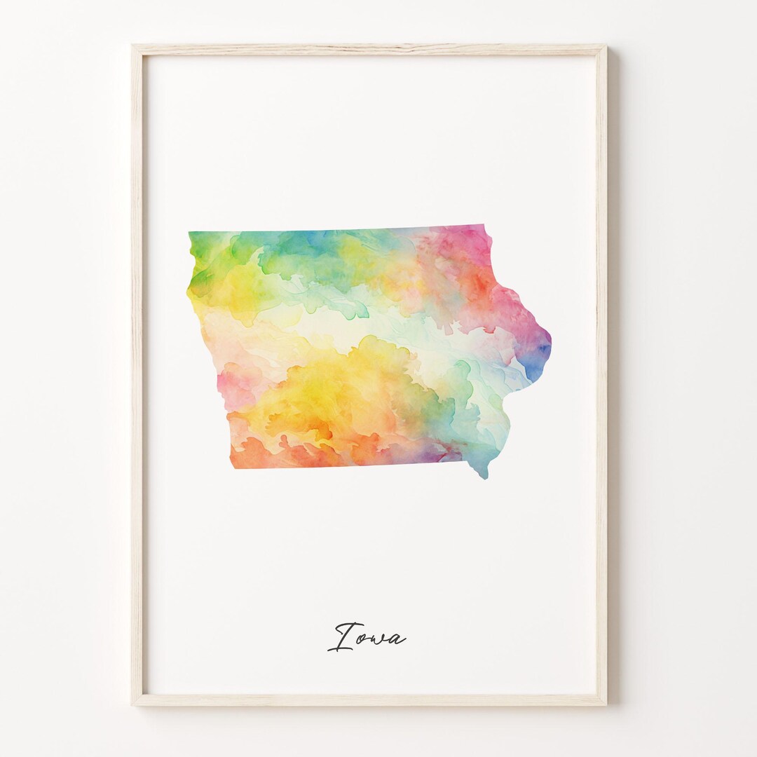 Iowa Watercolor Map Art Print: Vibrant Colorful Wall Decor - Etsy
