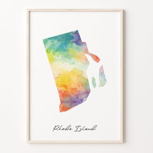 Rhode Island Watercolor Map Print, Vibrant Rhode Islander Art Poster, RI Colorful Country Wall Art, Watercolor poster, C26-239