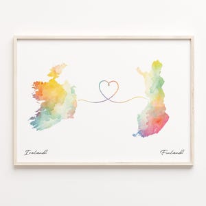 Ireland to Finland Print, Watercolor Map Poster, Finnish Gift, Travel Wall Art, Goodbye Gift, C23-1055