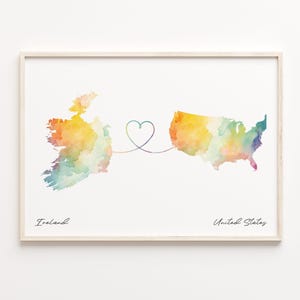 Irland USA Druck, Aquarell Karte Poster, Britisches Geschenk, Reise Wandkunst, Umzug ins Ausland Karte, C23-1185