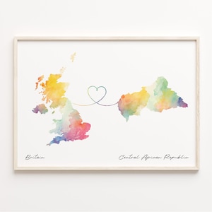 Großbritanien und Zentralafrikanische Republik Druck, Aquarell Karte Poster, Geschenk der Zentralafrikanischen Republik, Wandkunst des Vereinigten Königreichs, Abschiedskarte, C23-234