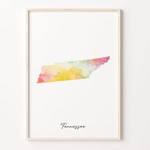 Tennessee Watercolor Map Print, Vibrant Tennessean Art Poster, TN Colorful Country Wall Art, Colorful print, C26-242