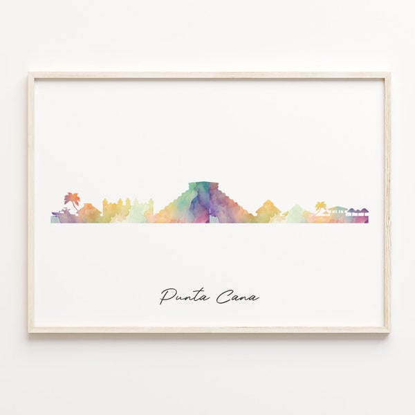 Punta Cana Skyline Watercolor Print: Dominican Republic Wall Art
