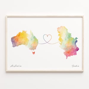 Australia to Serbia Print, Watercolor Map Poster, Senegalese Gift, Travel Wall Art, Goodbye, C23-955
