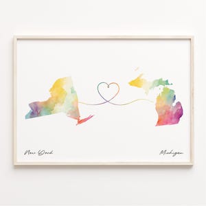 New York nach Michailandere Kunstdruck, Aquarell Karte Plakat, Reise Geschenk, Weltkarte, Continental Love, C23-1373