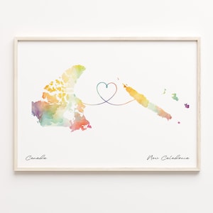 Kanada Neukaledonien Druck, Aquarell Karte Poster, Niederländisches Geschenk, Reisewandkunst, Abschied, C23-727