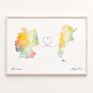 Impresión de Alemania a Argentina, póster de mapa de acuarela, regalo argentino, arte mural de viaje, regalo de mudanza al extranjero, C23-404