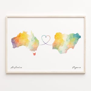 Australia Nigeria Watercolor Map Print: Country Connection Art