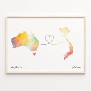 Australia to Vietnam Print, Watercolor Map Poster, Vietnamese Gift, Travel Wall Art, Travel Abroad, C23-991