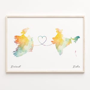 Karte von Irland nach Indien, Indianer Geschenk, Wasserfarben Karte, Karte mit Karte, C23-1077