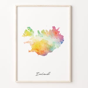 Island Aquarell Karte Druck, Island Kunst Poster, farbenfrohe Landkarte, Geschenk für Lehrer, C26-81