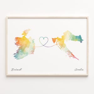 Ireland to Croatia Print, Watercolor Map Poster, Croatian Gift, Travel Wall Art, Emigration Map, C23-1038