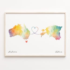 Australia to Estonia Print, Watercolor Map Poster, Eritrean Gift, Travel Wall Art, LDR Map, C23-852