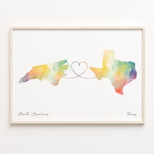 Karte von North Carolina bis Texas, Aquarell Karte, Texanisches Geschenk, Reisewandkunst, Umzugskarte, C23-1655