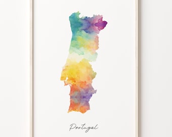 Portugal Watercolor Map Art Print: Vibrant Portuguese Wall Decor
