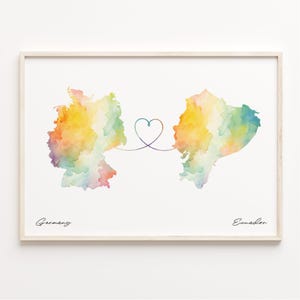 Deutschland Ecuador Druck, Aquarell Karte Poster, Landkarte Ecuador, Geschenk, Reisekarte, Landkarte, C23-450