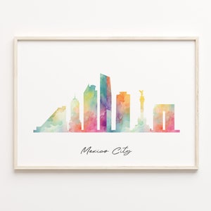 Mexico City Skyline Print, Watercolor Cityscape, Mexico Wall Art Poster, Watercolour Map, Minimalist Wall Art, C29-25