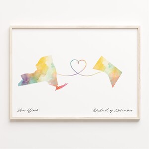 Aquarell Karte von New York bis Bundesstaat Indiana, USA Geschenk, Reisewandkunst, Gap Jahr Geschenk, C23-1358