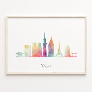 Tokyo Skyline Print, Aquarell Stadtbild, Japan Wand Kunst Poster, Aquarell Karte, City Skyline Leinwand, C29-15