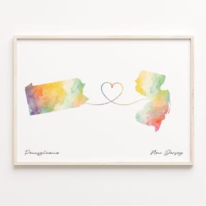 Pennsylvania to New Jersey Print, Watercolor Map Poster, New Jerseyan Gift, Travel Wall Art, Emigration Map, C23-1434