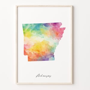 Arkansas Watercolor Map Print, Vibrant Arkansan Art Poster, AR Colorful Country Wall Art, Watercolor poster, C26-203