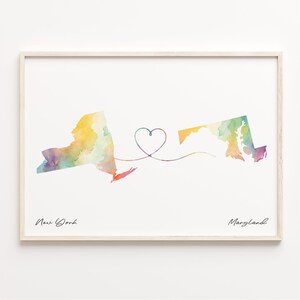 New York to Maryland Druck, Aquarell Karte Poster, Marylander Geschenk, Reise Wandkunst, Willkommen zu Hause Karte, C23-1371