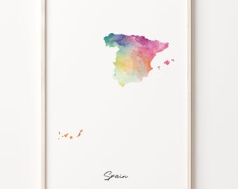 Spain Watercolor Map Art Print: Vibrant Colorful Wall Decor