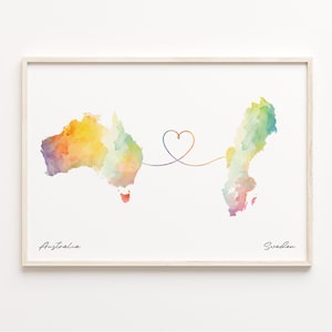Australia to Sweden Print, Watercolor Map Poster, Surinamese Gift, Travel Wall Art, Digital Nomad Map, C23-969