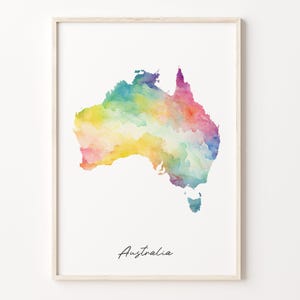 Australien Aquarell Karte, Australische Kunst Poster, Bunte Landkarte, Geschenk für Lehrer, C26-9