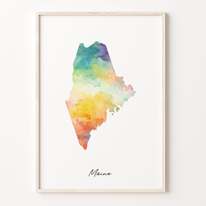 Maine Watercolor Map Print, Vibrant Mainer Art Poster, ME Colorful Country Wall Art, Wanterlust Art, C26-221